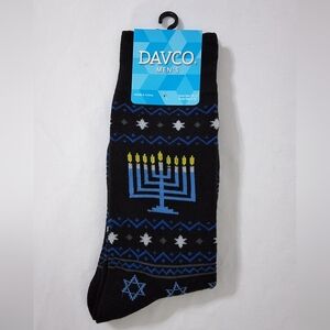 DAVCO Men's Menorah Hanukkah Black Crew Socks, Shoe Size: 6-12, NWT